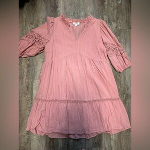 Umgee Pink Lace Sleeve Mini Dress